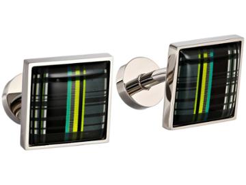 W  Rkin Stiffs Cufflinks, Rectangle, Blue And Green Plaid