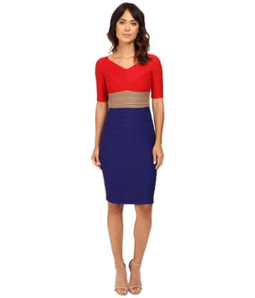 Nue By Shani - Tri-color Blocking Dress Worn Off The Shoudlers