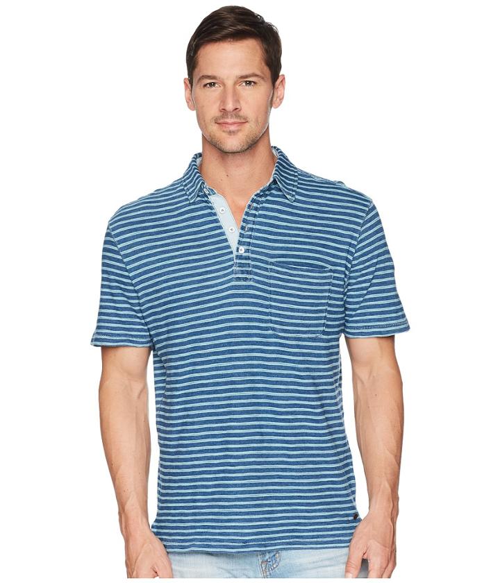 True Grit - Genuine Indigo Seafoam Stripe Short Sleeve Knit Polo With Pocket
