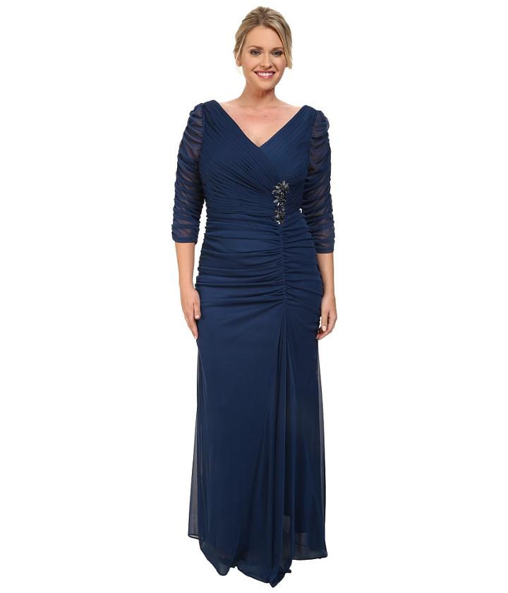 Adrianna Papell - Plus Size 3/4 Sleeve Side Drape Gown
