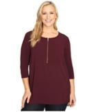 Vince Camuto Plus - Plus Size 3/4 Sleeve Soft Texture 1/2 Zip Top
