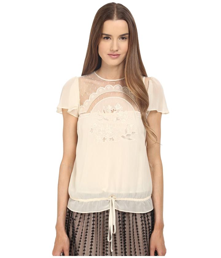 Red Valentino - Cut Out Embroidery Point D'esprit Blouse