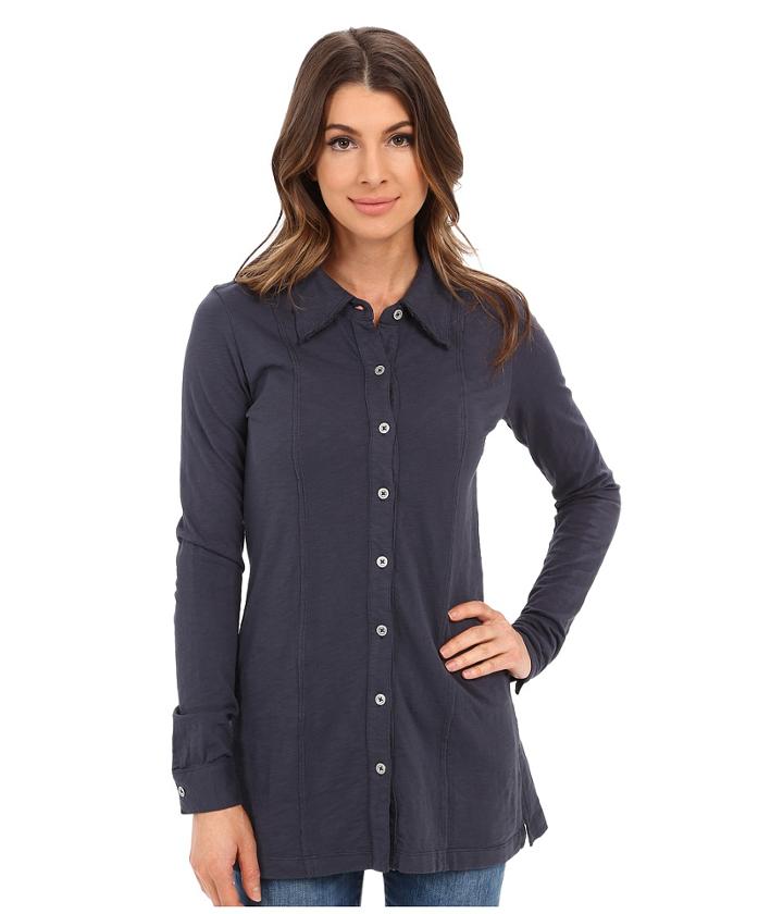Mod-o-doc - Heavier Slub Jersey Raw Edge Seamed Button Up Long Sleeve Tee