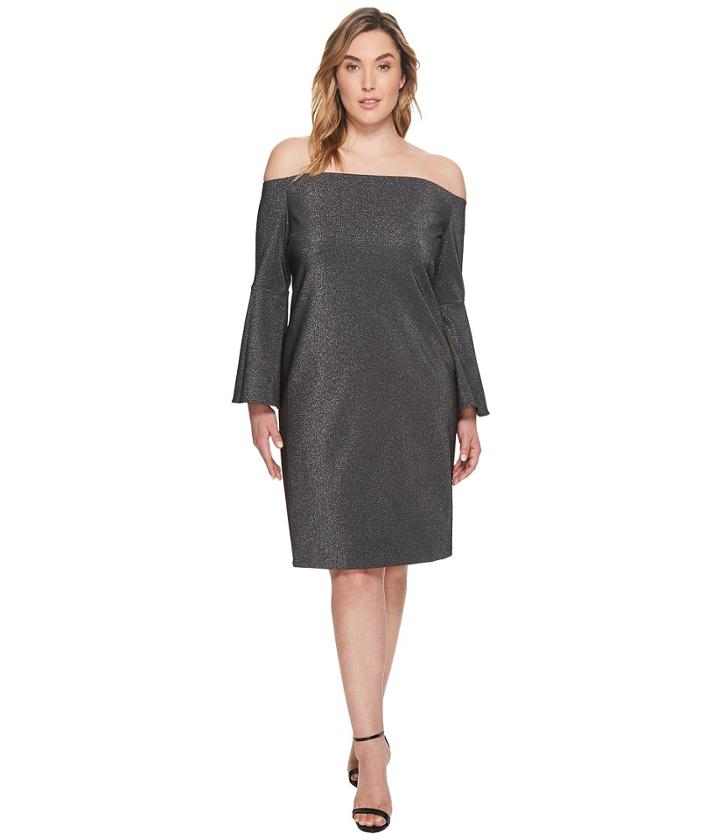 Vince Camuto Specialty Size - Plus Size Off Shoulder Bell Sleeve Metallic Ponte Dress