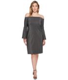 Vince Camuto Specialty Size - Plus Size Off Shoulder Bell Sleeve Metallic Ponte Dress