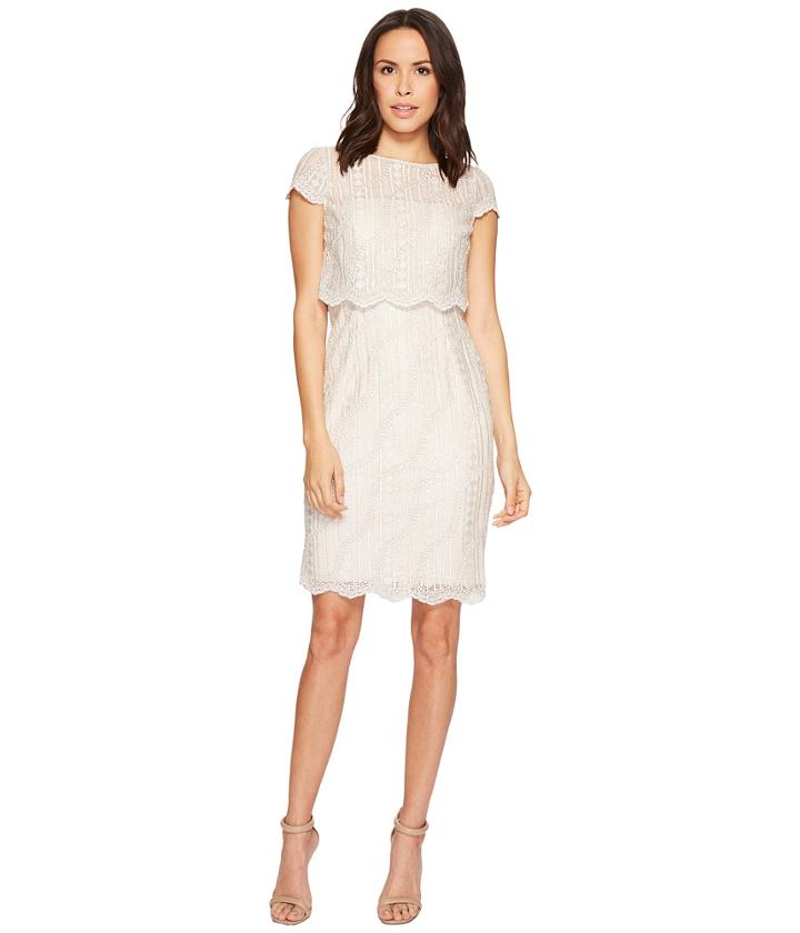 Adrianna Papell - Short Lace And Sequin Pop Over Top Cocktail Dress