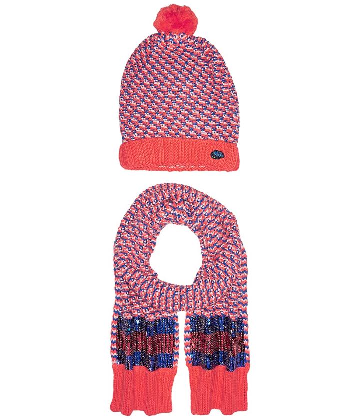 Little Marc Jacobs - Set Of Knitted Hat And Scarf With Sequined Stripes