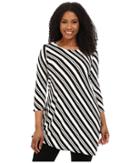 Vince Camuto Plus - Plus Size 3/4 Sleeve Arrow Stripe Asymetrical Hem Top