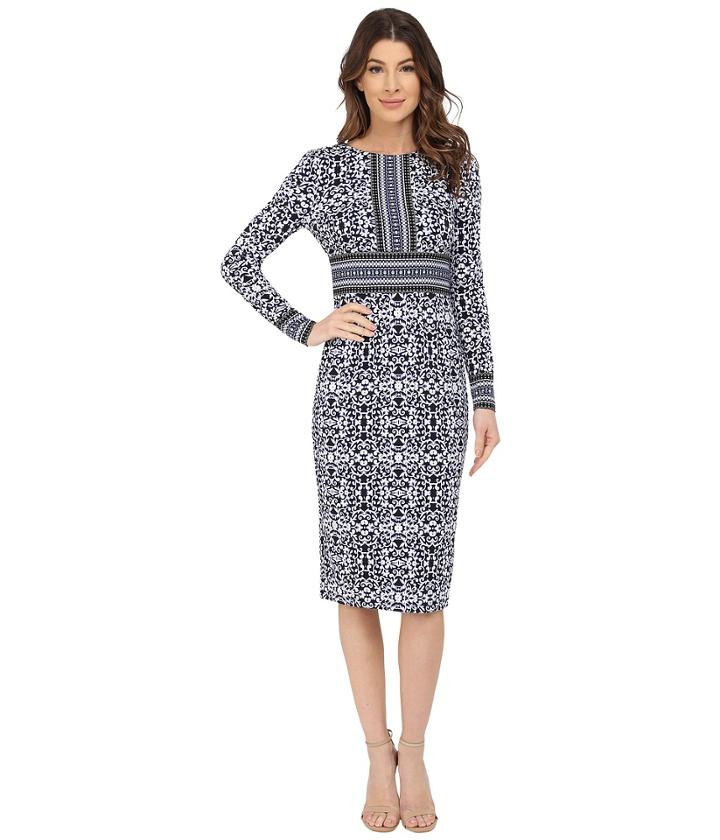 Maggy London - Vine Scroll Border Printed Matte Jersey Midi Dress