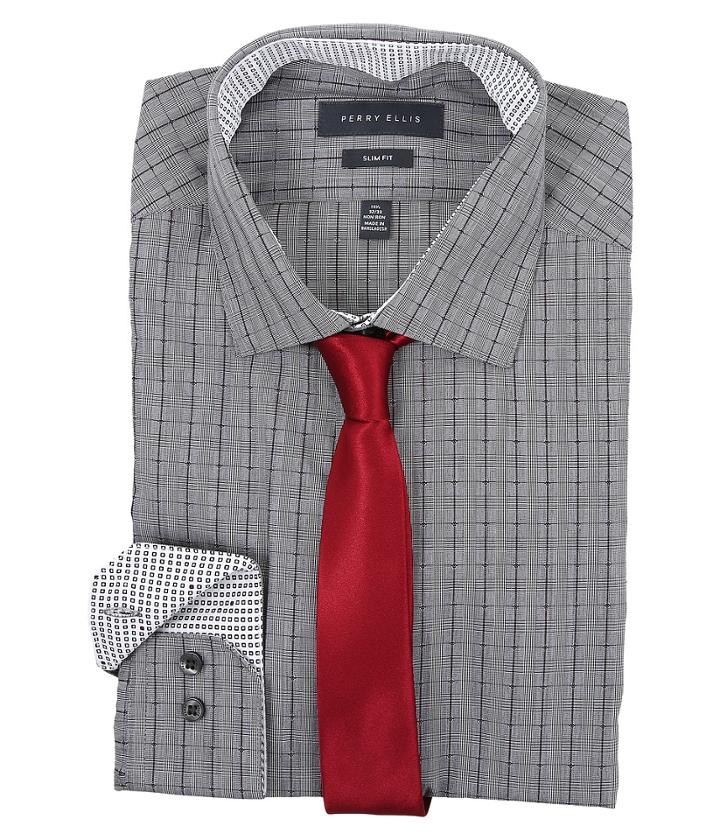 Perry Ellis - Long Sleeve Non-iron Slim Fit Dobby
