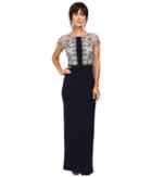 Adrianna Papell - Short Sleeve Beaded Bodice Jersey Gown