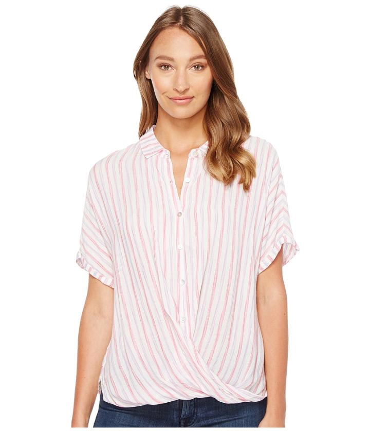 Mod-o-doc - Multicolor Rayon Stripe Short Sleeve Twist Hem Shirt