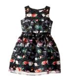 Us Angels - Sleeveless Organza Striped Floral Dress With Full Skirt