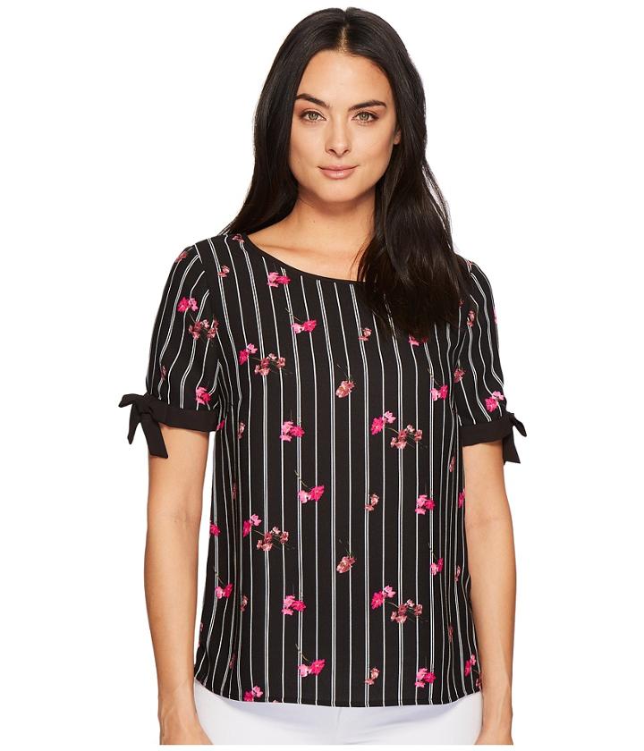 Cece - Confetti Stripe Ditsy Short Sleeve Blouse W/ Bows