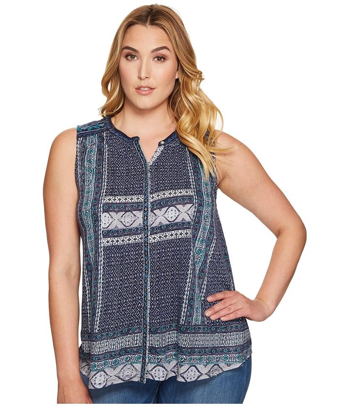 Lucky Brand - Plus Size Border Print Button Up Shell