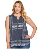 Lucky Brand - Plus Size Border Print Button Up Shell