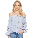 J.o.a. - Embroidered Cold Shoulder Top With Front Bow
