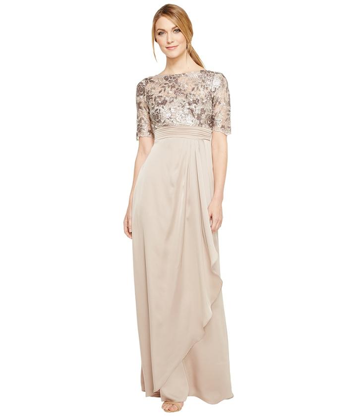 Adrianna Papell - Floral Sequin Embroidered Drape Gown