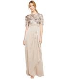 Adrianna Papell - Floral Sequin Embroidered Drape Gown