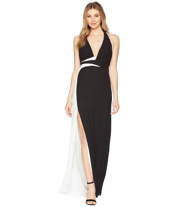 Halston Heritage - Sleeveless V-neck Gown W/ Contrast Sash