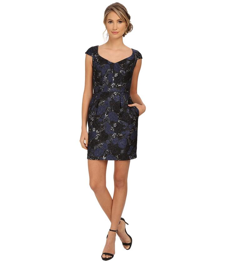 Aidan Mattox - Cap Sleeve Foil Jacquard Cocktail Dress