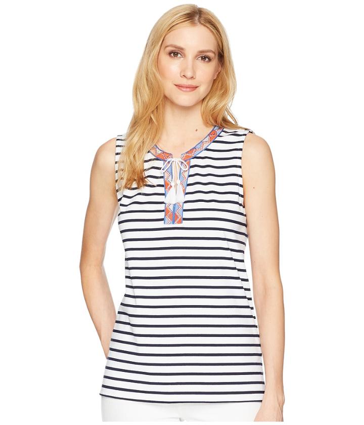 Tribal - Yarn-dyed Jersey Tank Top With Embroidered Tape And Tassels