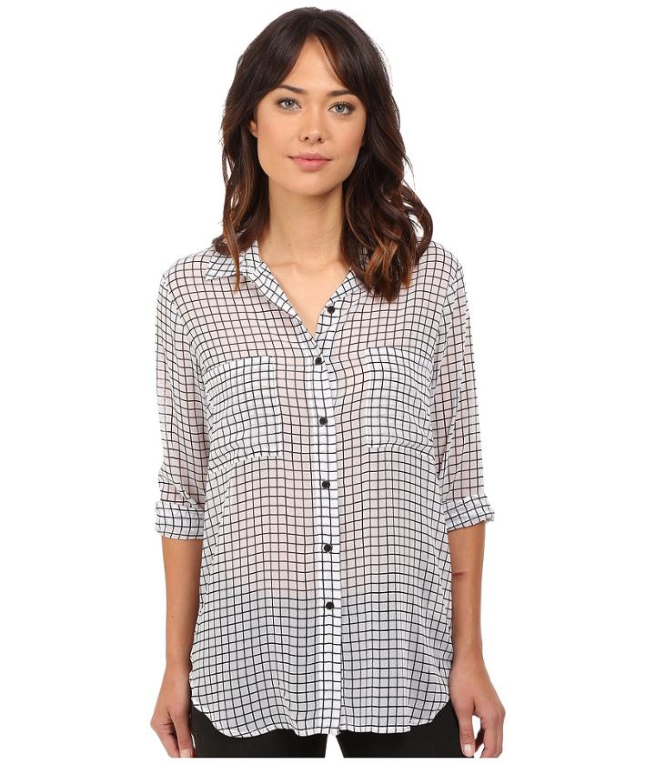 Bb Dakota - Stefan Grid Printed Crinkle Chiffon Button Front Shirt