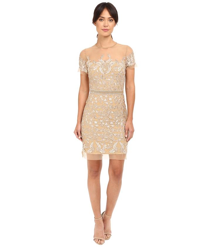 Nicole Miller - Embroidered Tulle Short Sleeve Illusion Party Dress