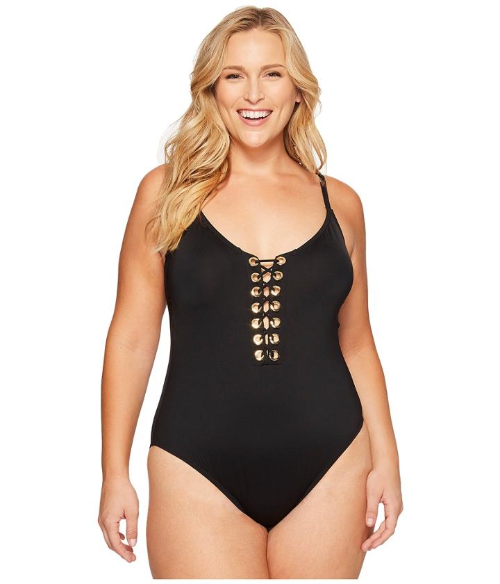La Blanca - Plus Size Eyes On You Lace-up Plunge Ots Mio
