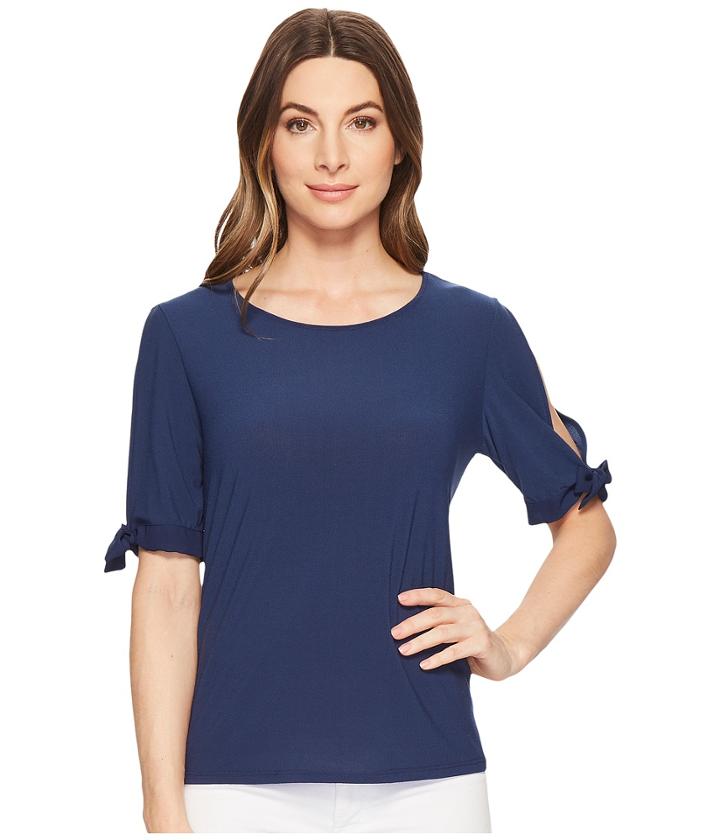 Cece - Mixed Media Tie Sleeve Knit Top