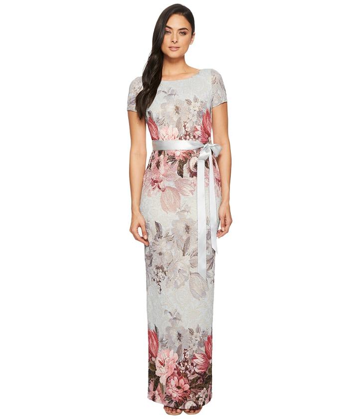 Adrianna Papell - Long Floral Short Sleeve Dress