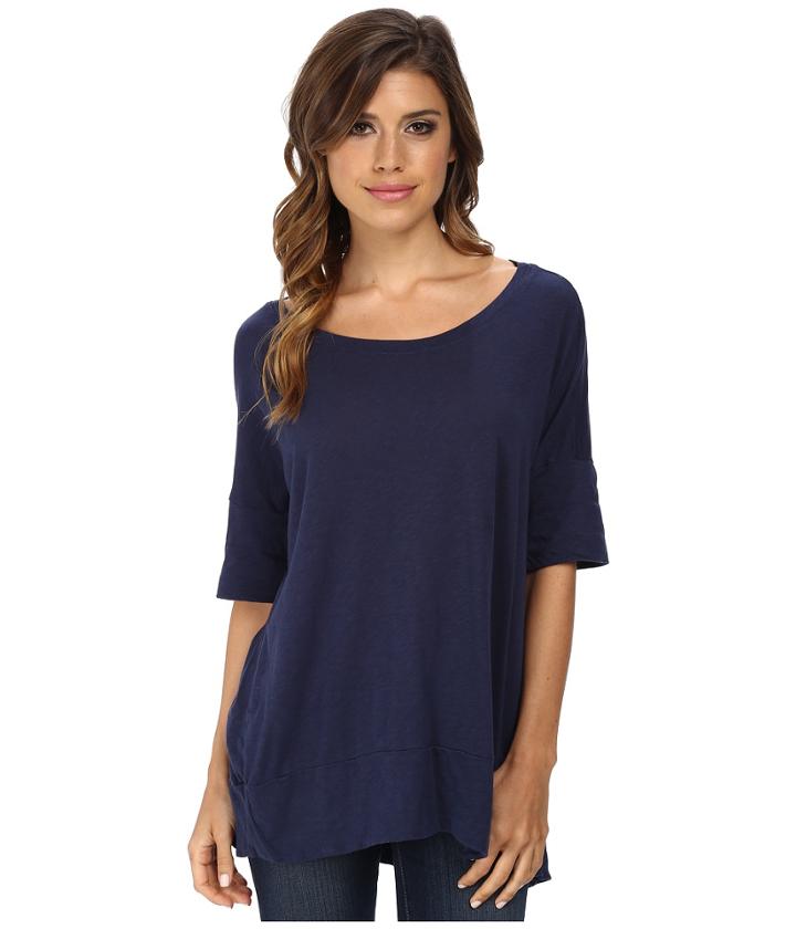 Michael Stars Luxe Slub Elbow Sleeve Scoop Neck High-low Top