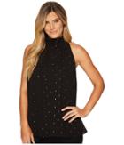 Vince Camuto - Sleeveless Gilded Diamonds Mock Neck Halter Blouse