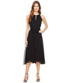 Tahari By Asl - Chiffon Tea-length Keyhole Neck Dress