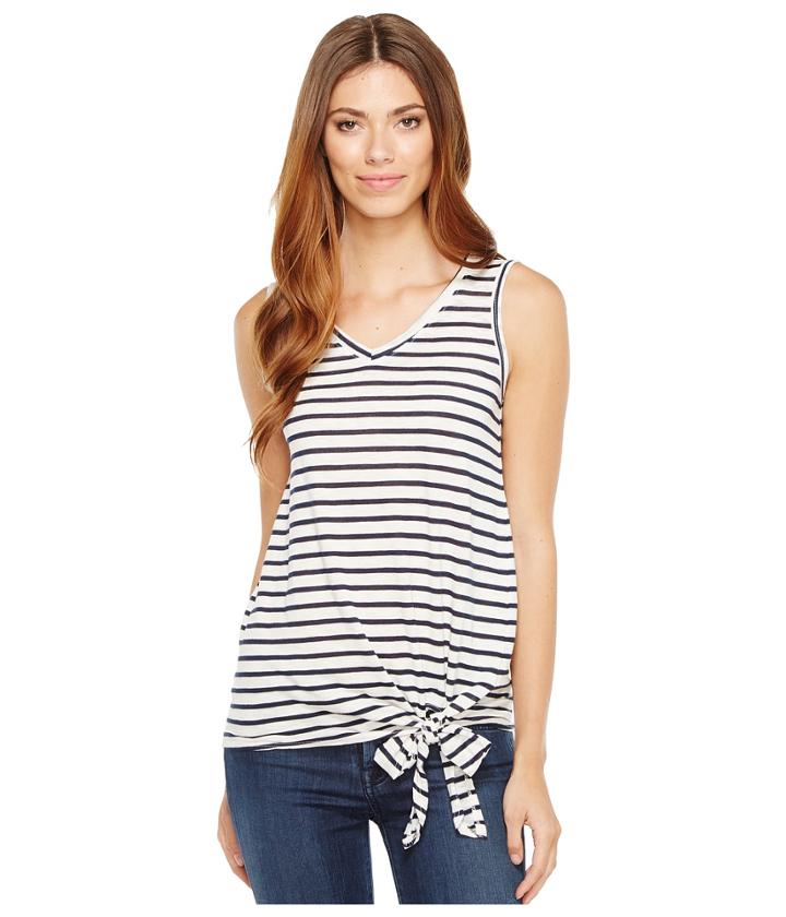 Allen Allen - Stripe Side Tie V-neck Tank Top