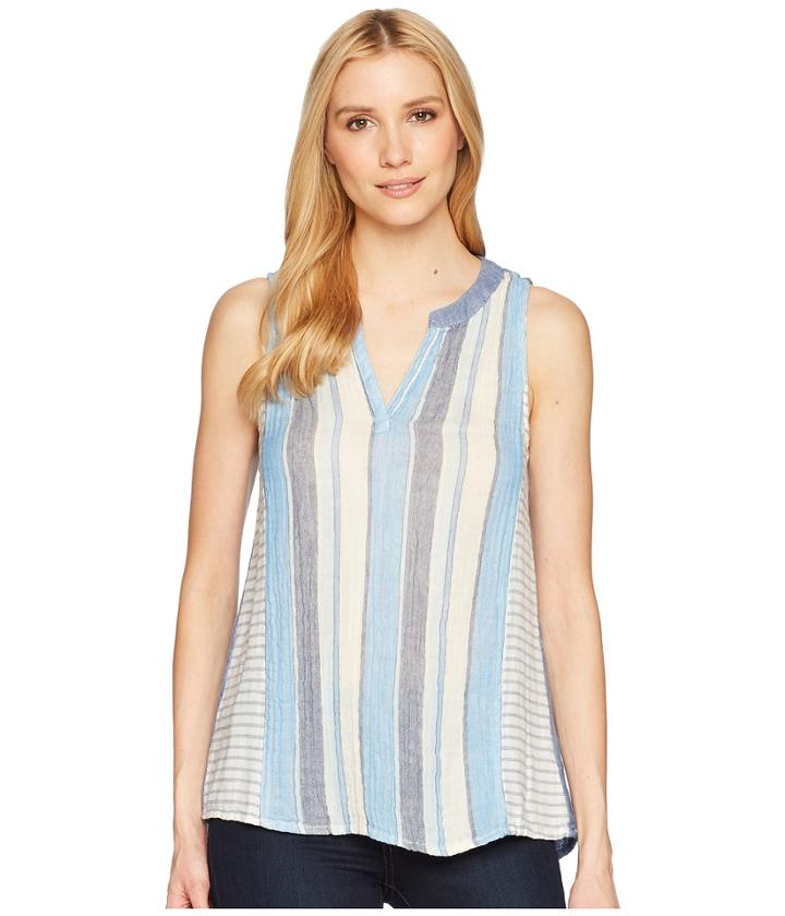 Dylan By True Grit - Baja Stripes On Stripes Sleeveless Top With Chambray Back