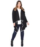 Vince Camuto Plus - Plus Size Long Sleeve Drape Open Front Tipped Sweater Cardigan