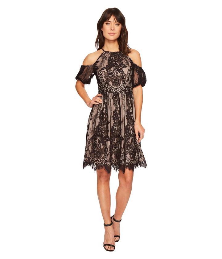 Maggy London - Chantilly Lace Placed Cold Shoulder Fit And Flare