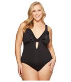 Kenneth Cole - Plus Size Ready To Ruffle Halter Ruffle One-piece