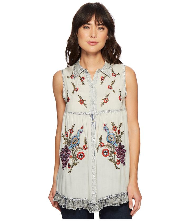 Scully - Angeline Button Front Embroidered Top