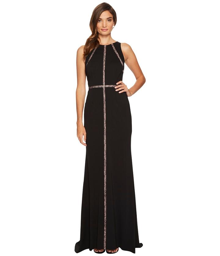 Adrianna Papell - Sleeveless Jersey Halter Gown With Nude Lace Illusion Detail