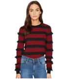 Red Valentino - Striped Stretch Viscose Rouches Top