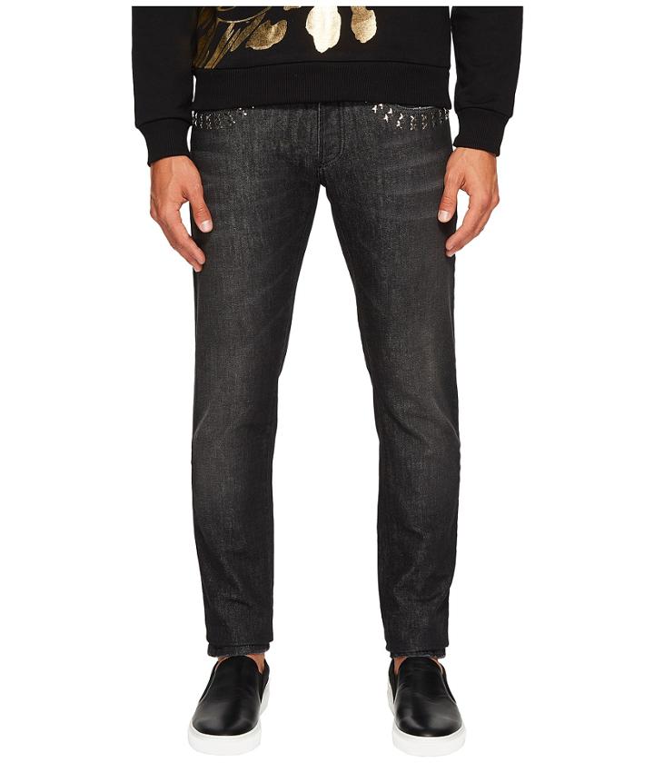 Versace Collection - X Applique Jeans In Washed Black