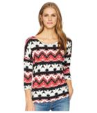 Tribal - Printed Jersey Crew Neck Top With Fooler Back