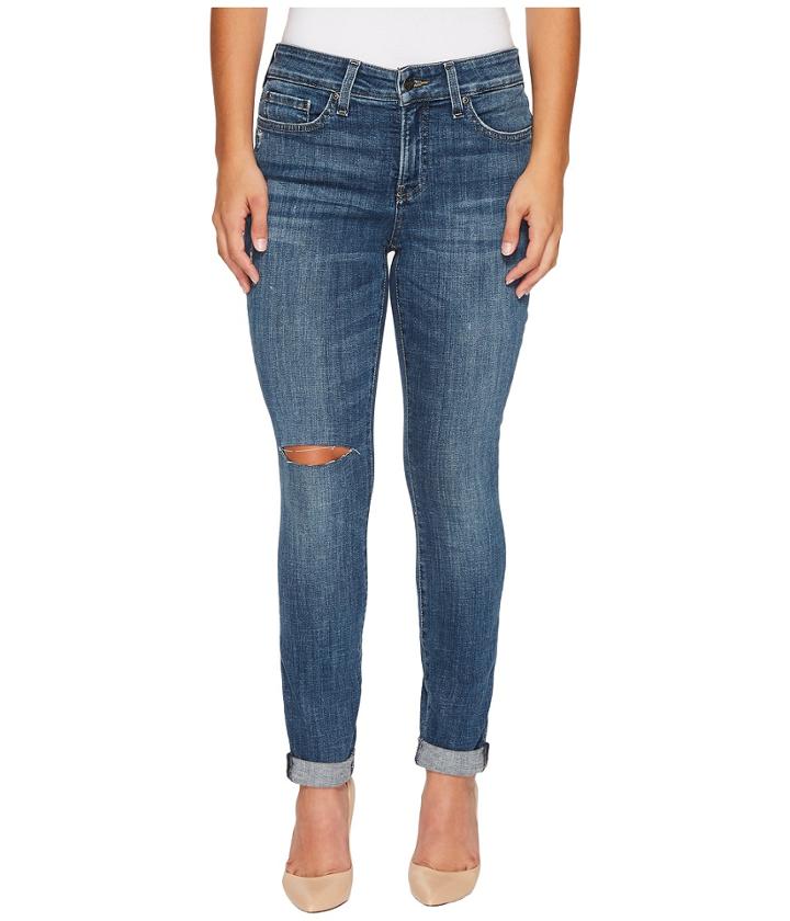 Nydj Petite - Petite Girlfriend Jeans W/ Knee Slit In Crosshatch Denim In Newton Knee Slit