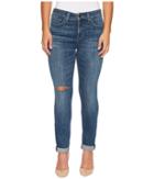 Nydj Petite - Petite Girlfriend Jeans W/ Knee Slit In Crosshatch Denim In Newton Knee Slit