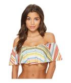Vince Camuto - Cabana Stripes Ruffle Off The Shoulder Bikini Top W/ Removable Soft Cups Strap