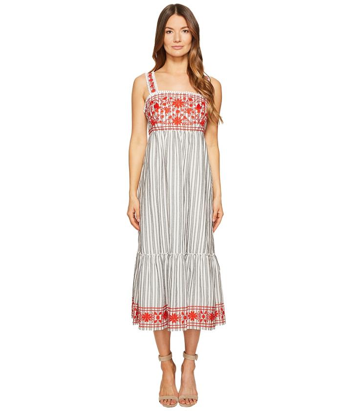Kate Spade New York - Stripe Embroidered Midi Dress