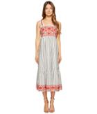 Kate Spade New York - Stripe Embroidered Midi Dress