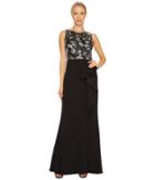 Adrianna Papell - Sleeveless Long Crepe Gown With Embroidered Bodice And Cascade Skirt